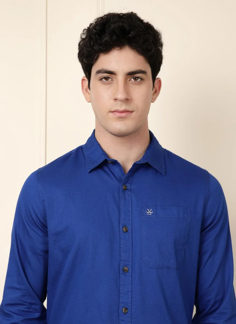 Wrogn Solid Blue Regular Fit Shirt